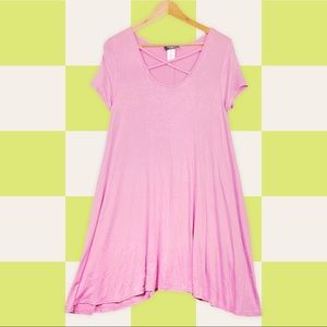 Objex Vintage Strappy Stretchy Short Sleeve Swing Dress Pink M